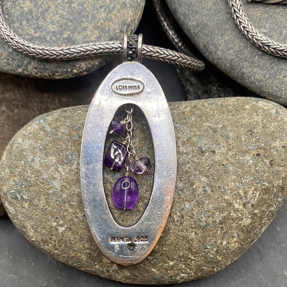 Lois Hill Sterling Silver Amethyst Pendant Necklace. .925 Artisan Design - Picture 5 of 5